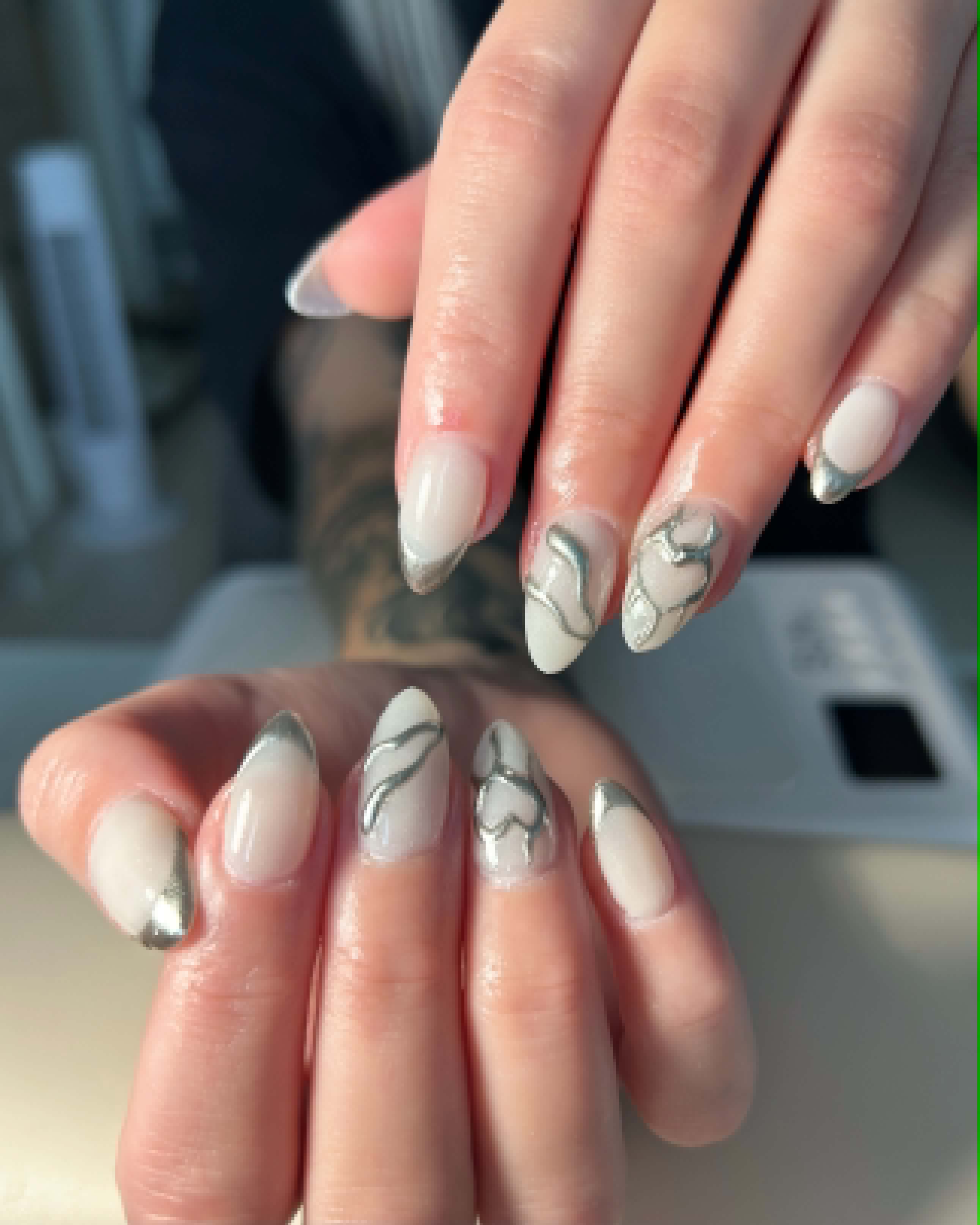 GiGi Nails Vantaa — chrome swirl milky gel nails